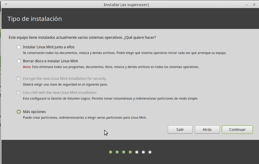 opciones instalacion Linux Mint
